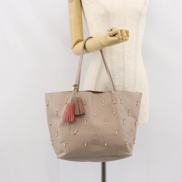 LOEWE Tote Bag Leather Gray Gold Auth ep12755