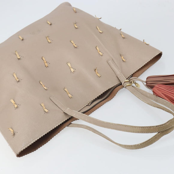 LOEWE Tote Bag Leather Gray Gold Auth ep12755