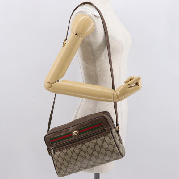 GUCCI GG Supreme Web Sherry Line Bag PVC Beige Gold 56 02 088 Auth ep12756