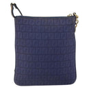 FENDI Zucchino Canvas Shoulder Bag Navy Gold Auth ep12761-3