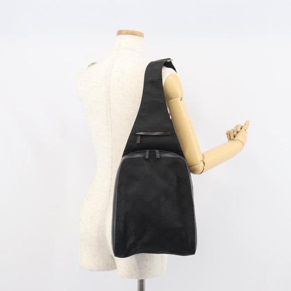 GUCCI GG Canvas Body Bag Nylon Black Silver 003 0232 1705 Auth ep12762