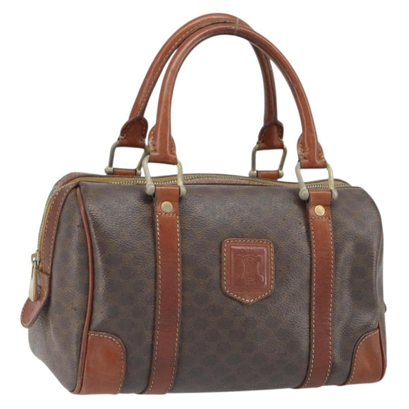 CELINE Macadam Canvas Hand Bag PVC Leather Brown Gold Auth ep12767