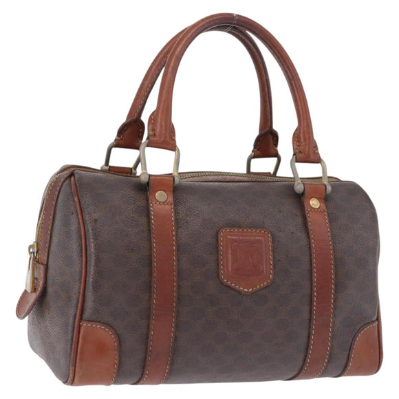 CELINE Macadam Canvas Handtasche PVC Leder Braun Gold Auth ep12767