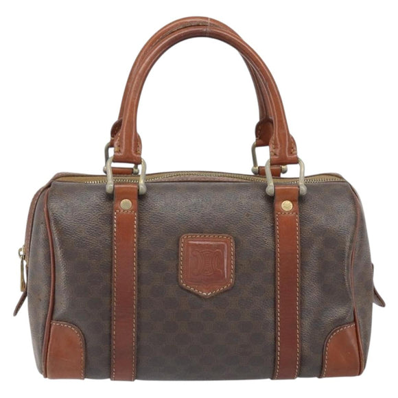 CELINE Macadam Canvas Hand Bag PVC Leather Brown Gold Auth ep12767