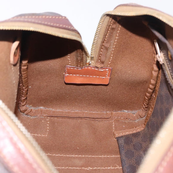 CELINE Macadam Canvas Handtasche PVC Leder Braun Gold Auth ep12767