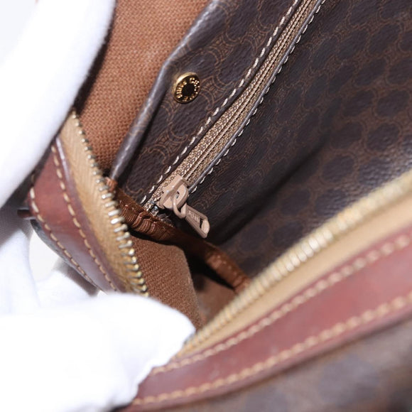 CELINE Macadam Canvas Handtasche PVC Leder Braun Gold Auth ep12767