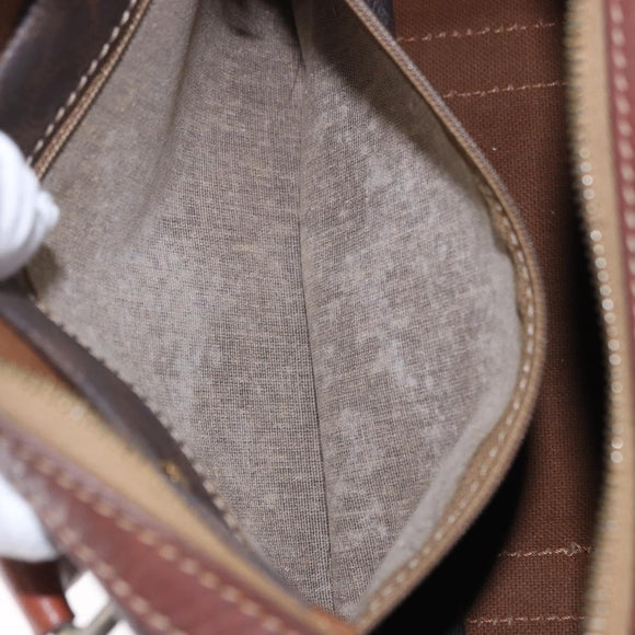 CELINE Macadam Canvas Handtasche PVC Leder Braun Gold Auth ep12767