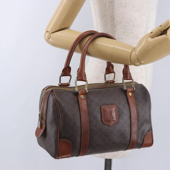 CELINE Macadam Canvas Handtasche PVC Leder Braun Gold Auth ep12767