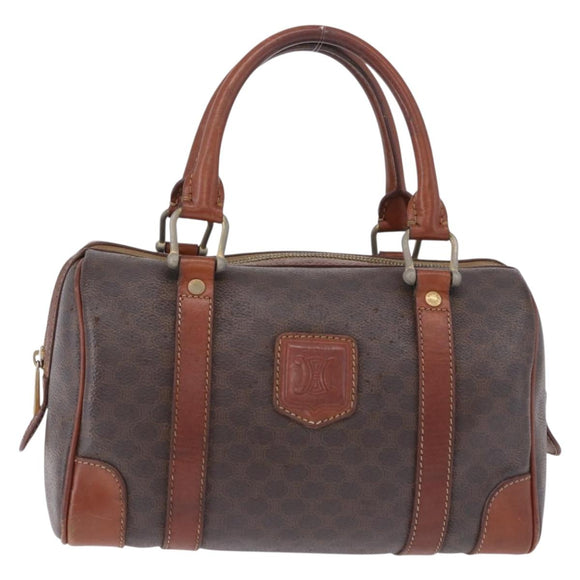 CELINE Macadam Canvas Handtasche PVC Leder Braun Gold Auth ep12767