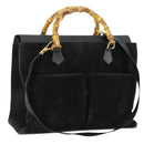 GUCCI Bamboo Hand Bag Suede 2way Black Gold 002 123 0322 Auth ep12772-1