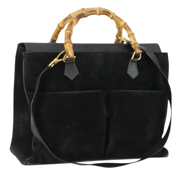 GUCCI Bamboo Hand Bag Suede 2way Black Gold 002 123 0322 Auth ep12772