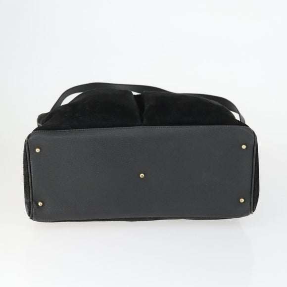 GUCCI Bamboo Hand Bag Suede 2way Black Gold 002 123 0322 Auth ep12772