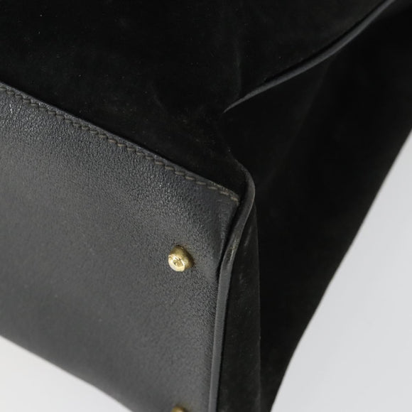 GUCCI Bamboo Hand Bag Suede 2way Black Gold 002 123 0322 Auth ep12772