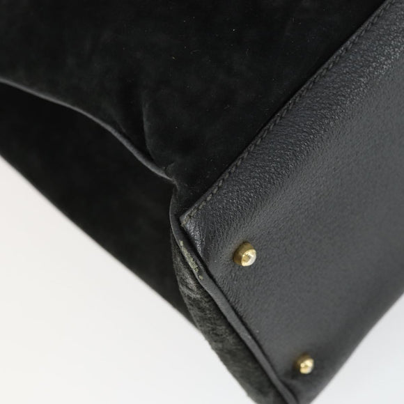 GUCCI Bamboo Hand Bag Suede 2way Black Gold 002 123 0322 Auth ep12772