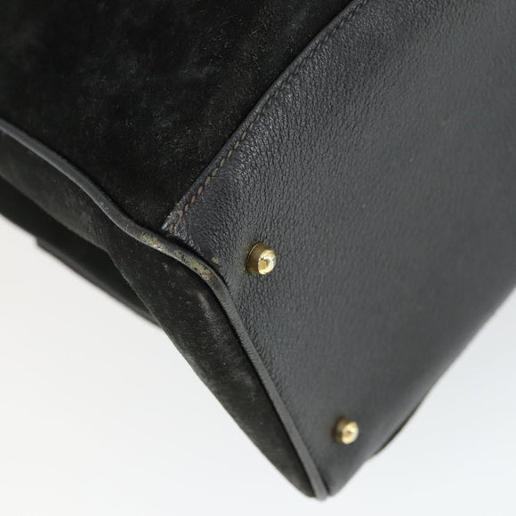 GUCCI Bamboo Hand Bag Suede 2way Black Gold 002 123 0322 Auth ep12772
