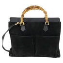 GUCCI Bamboo Hand Bag Suede 2way Black Gold 002 123 0322 Auth ep12772-2
