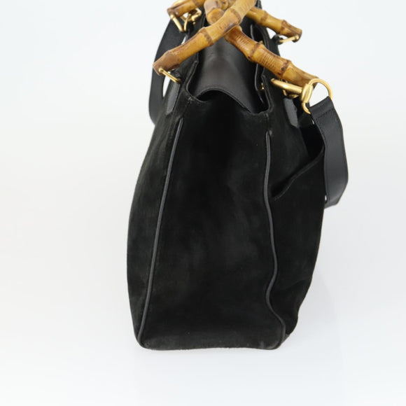 GUCCI Bamboo Hand Bag Suede 2way Black Gold 002 123 0322 Auth ep12772