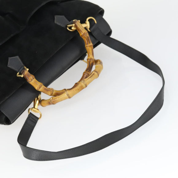 GUCCI Bamboo Hand Bag Suede 2way Black Gold 002 123 0322 Auth ep12772