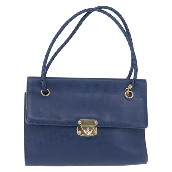 BOTTEGA VENETA Hand Bag Leather Blue Gold Auth ep12774