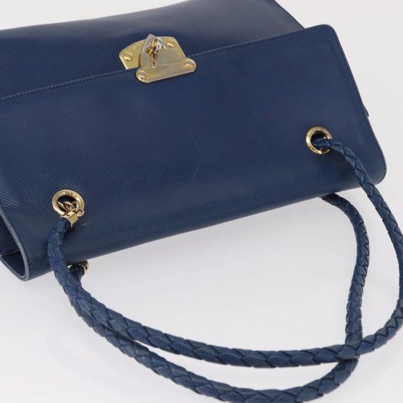 BOTTEGA VENETA Hand Bag Leather Blue Gold Auth ep12774