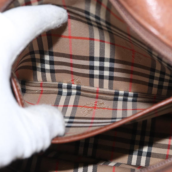 Burberrys Shoulder Bag Leather Brown Gold Auth ep12778