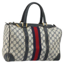 GUCCI GG Supreme Sherry Line Hand Bag PVC Navy Gold Auth ep12779-1