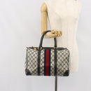 GUCCI GG Supreme Sherry Line Hand Bag PVC Navy Gold Auth ep12779-19