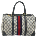 GUCCI GG Supreme Sherry Line Hand Bag PVC Navy Gold Auth ep12779-13