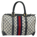 GUCCI GG Supreme Sherry Line Hand Bag PVC Navy Gold Auth ep12779-2