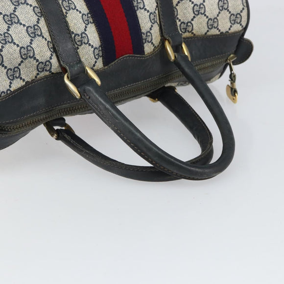 GUCCI GG Supreme Sherry Line Hand Bag PVC Navy Gold Auth ep12779