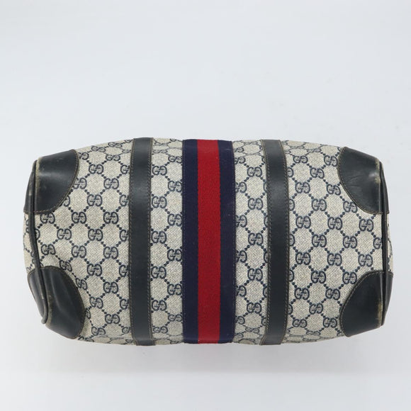GUCCI GG Supreme Sherry Line Hand Bag PVC Navy Gold Auth ep12779