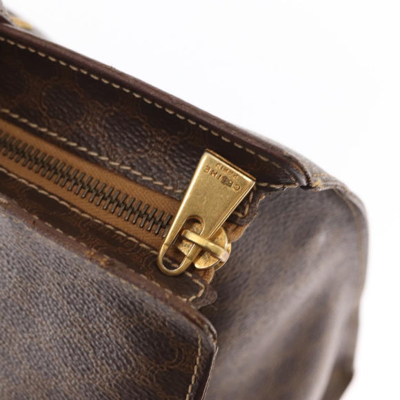 CELINE Macadam Canvas Tote Bag PVC Leather Brown Gold Auth ep12781