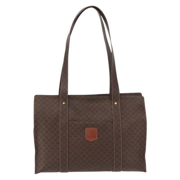 CELINE Macadam Canvas Tote Bag PVC Leather Brown Gold Auth ep12781