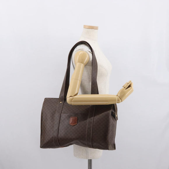 CELINE Macadam Canvas Tote Bag PVC Leather Brown Gold Auth ep12781