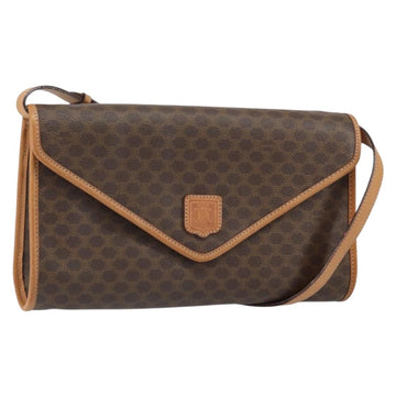 CELINE Macadam Canvas Shoulder Bag PVC Leather Brown Gold Auth ep12783