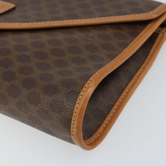 CELINE Macadam Canvas Shoulder Bag PVC Leather Brown Gold Auth ep12783