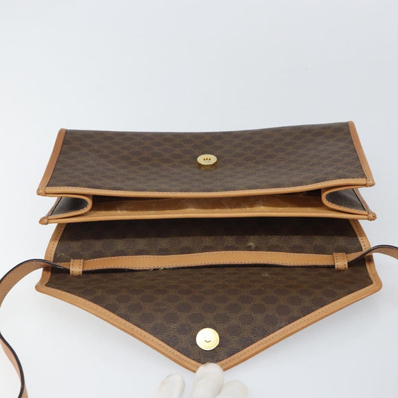 CELINE Macadam Canvas Shoulder Bag PVC Leather Brown Gold Auth ep12783