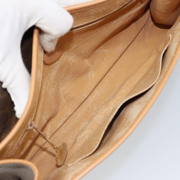 CELINE Macadam Canvas Shoulder Bag PVC Leather Brown Gold Auth ep12783