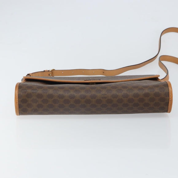 CELINE Macadam Canvas Shoulder Bag PVC Leather Brown Gold Auth ep12783