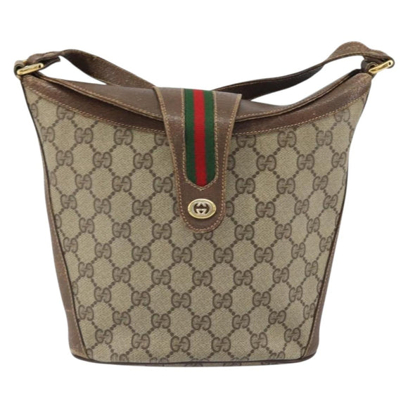 GUCCI GG Supreme Web Sherry Line Bag PVC Brown Gold 904 02 081 Auth ep12798