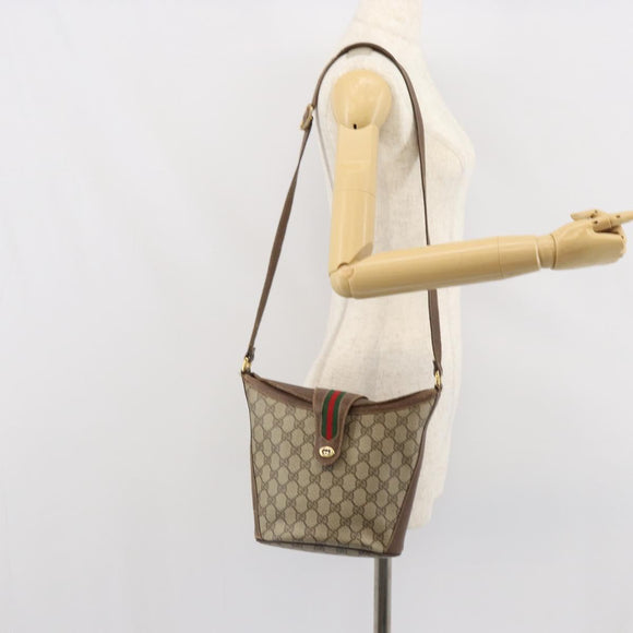 GUCCI GG Supreme Web Sherry Line Bag PVC Brown Gold 904 02 081 Auth ep12798