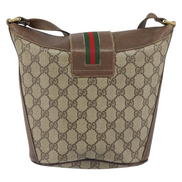GUCCI GG Supreme Web Sherry Line Bag PVC Brown Gold 904 02 081 Auth ep12798