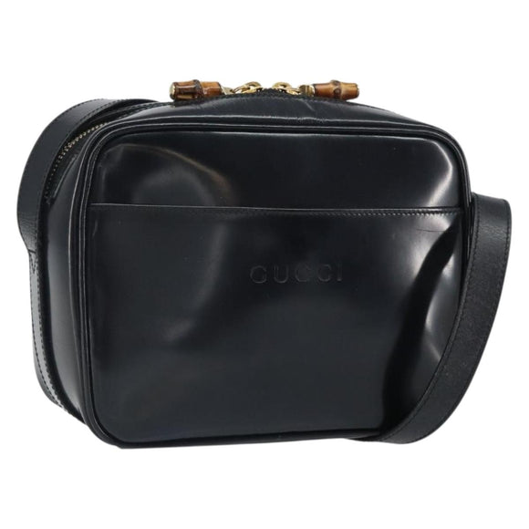 GUCCI Shoulder Bag Patent leather Black Gold 001 1705 1668 Auth ep12802