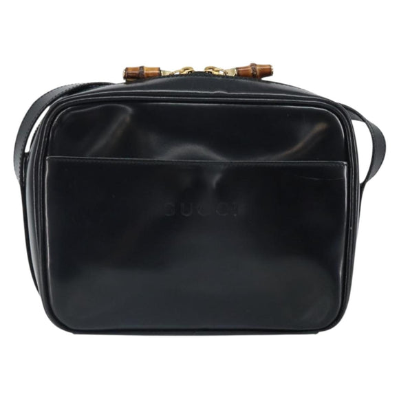 GUCCI Shoulder Bag Patent leather Black Gold 001 1705 1668 Auth ep12802