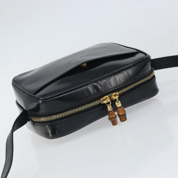 GUCCI Shoulder Bag Patent leather Black Gold 001 1705 1668 Auth ep12802