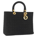 Christian Dior Lady Dior Canage Hand Bag Nylon Black Gold Auth ep12805-1
