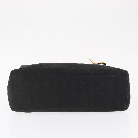 Christian Dior Lady Dior Canage Hand Bag Nylon Black Gold Auth ep12805