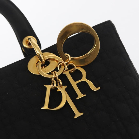 Christian Dior Lady Dior Canage Hand Bag Nylon Black Gold Auth ep12805