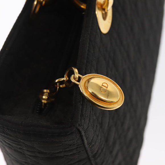 Christian Dior Lady Dior Canage Hand Bag Nylon Black Gold Auth ep12805