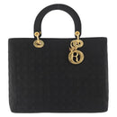 Christian Dior Lady Dior Canage Hand Bag Nylon Black Gold Auth ep12805-2